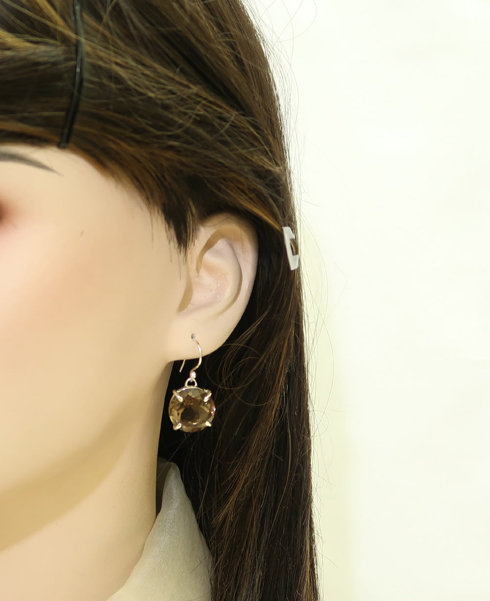 Hallmarked Silver Genuine Brown Round Smoky Quartz Earrings | Sustainable Materials