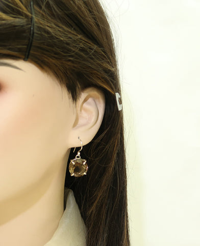 Hallmarked Silver Genuine Brown Round Smoky Quartz Earrings | Sustainable Materials