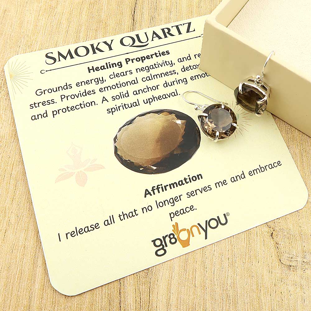 Hallmarked Silver Genuine Brown Round Smoky Quartz Earrings | Sustainable Materials