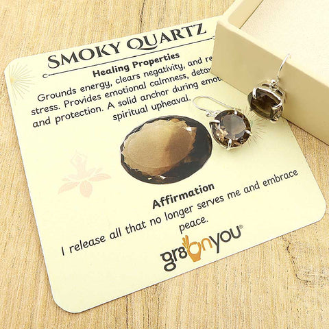 Hallmarked Silver Genuine Brown Round Smoky Quartz Earrings | Sustainable Materials