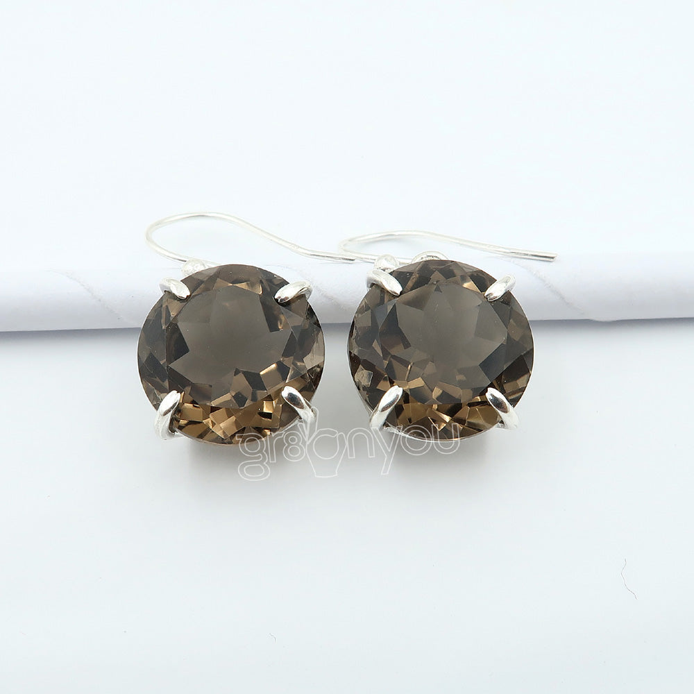 Hallmarked Silver Genuine Brown Round Smoky Quartz Earrings | Sustainable Materials