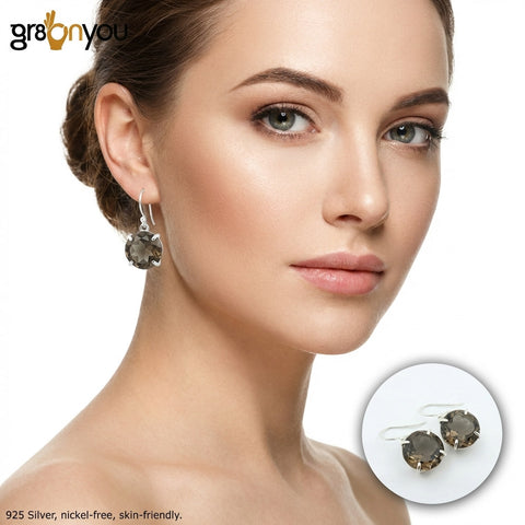 Hallmarked Silver SMOKY QUARTZ Brown Round Earrings | Sustainable Materials
