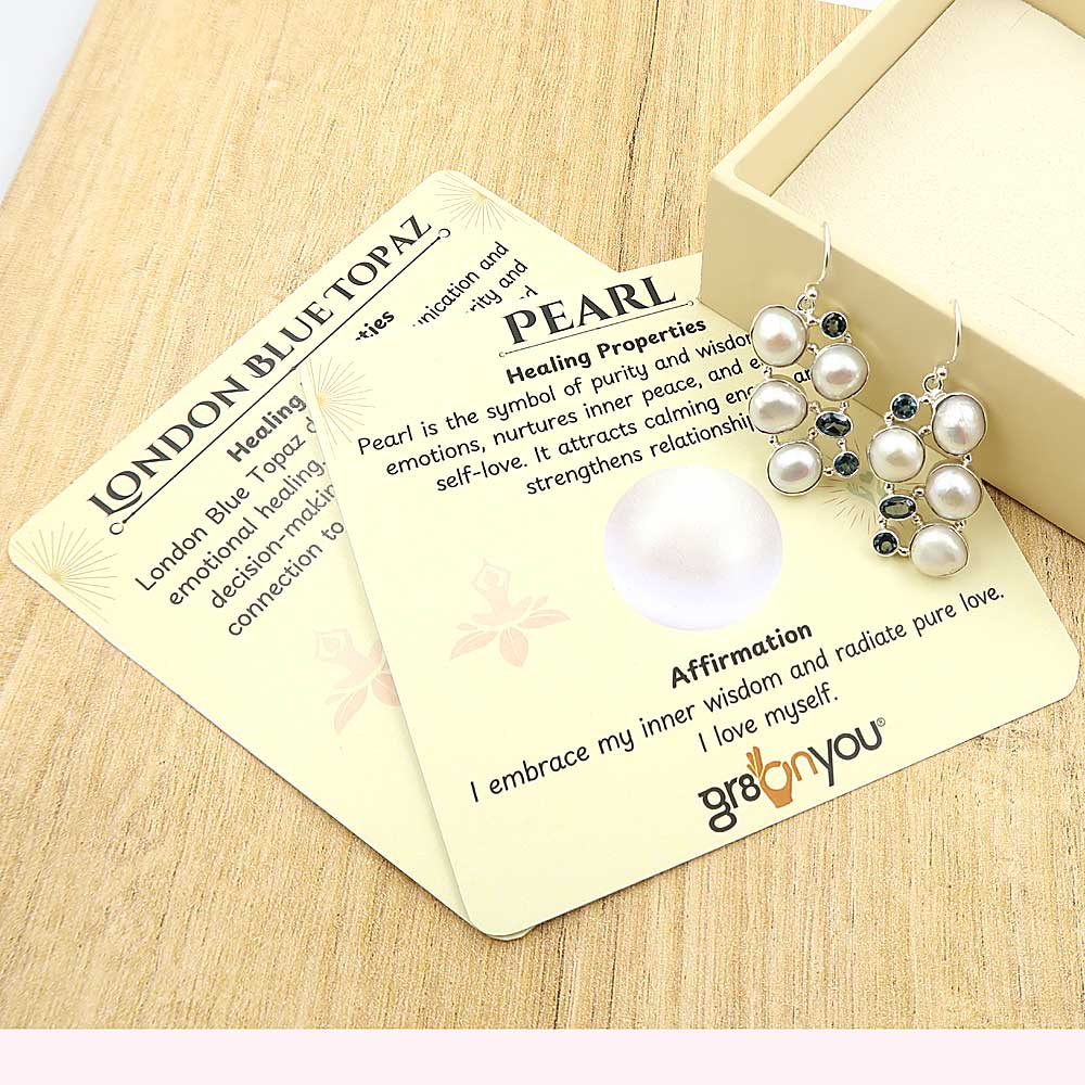 Sold Silver AAA Grade Biwa Pearl, London Blue Topaz Huge Earrings | Best Seller