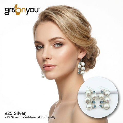 AAA Grade BIWA PEARL, LONDON BLUE TOPAZ Huge Solid Silver Earrings | Best Seller
