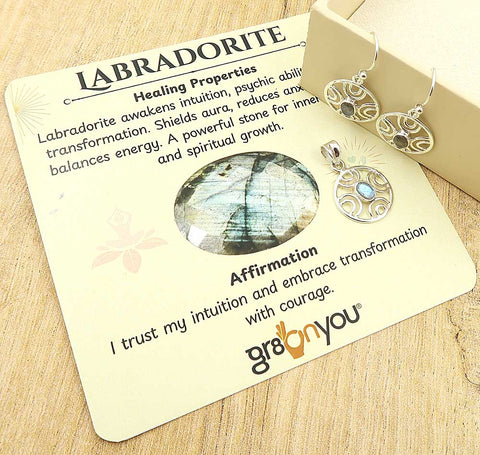 Authentic Silver Rare Labradorite Earrings-Pendant Set | Now with Free Gift