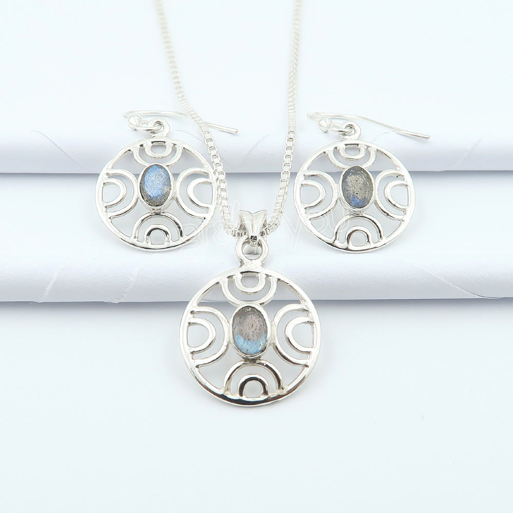 Authentic Silver Rare Labradorite Earrings-Pendant Set | Now with Free Gift
