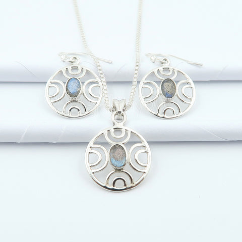 Authentic Silver Rare Labradorite Earrings-Pendant Set | Now with Free Gift