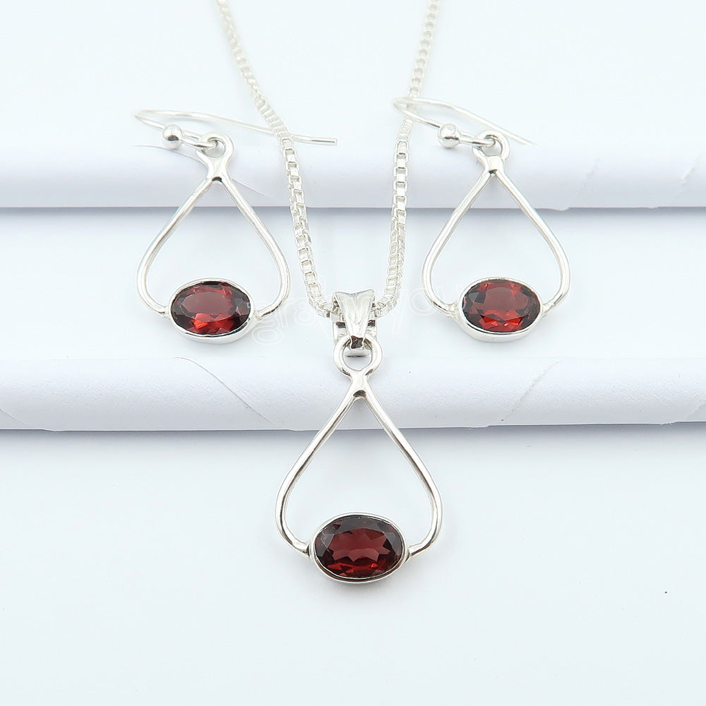 Free Silver Chain 925 Silver Rare Garnet Jewellery Set | Style for Every Occasion
