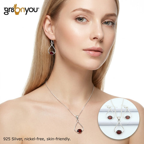 Free Silver Chain 925 Silver Rare GARNET Jewellery Set | Style for Every Occasion