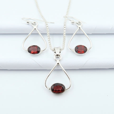 Free Silver Chain 925 Silver Rare Garnet Jewellery Set | Style for Every Occasion