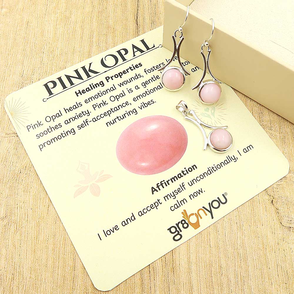925 Silver Rare Pink Opal Earrings-Pendant Set | For Collectors of Fine Jewellery