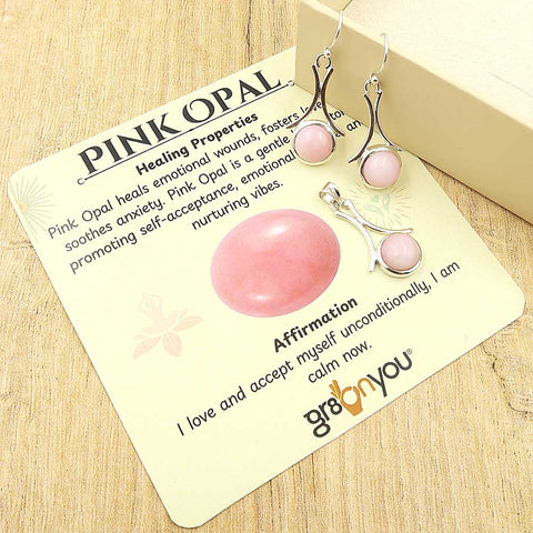 925 Silver Rare Pink Opal Earrings-Pendant Set | For Collectors of Fine Jewellery