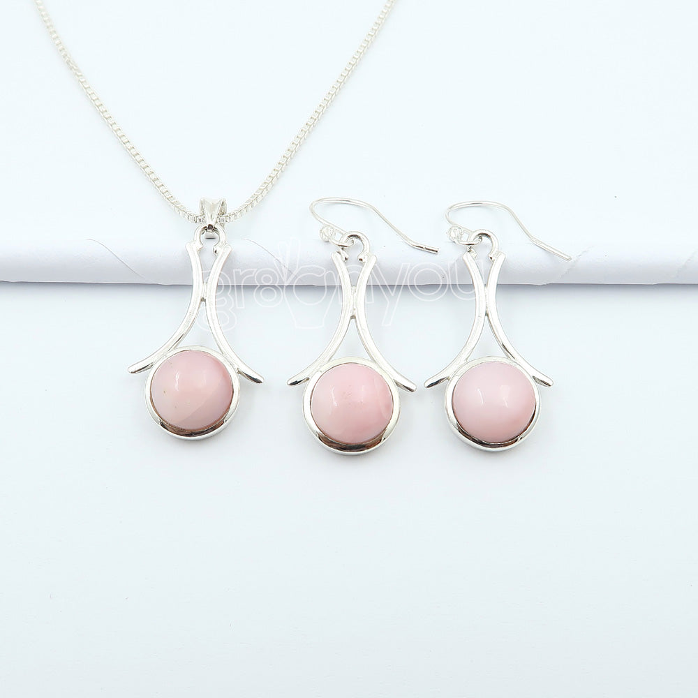 925 Silver Rare Pink Opal Earrings-Pendant Set | For Collectors of Fine Jewellery