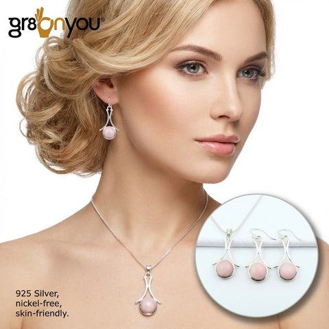 925 Silber Seltenes ROSA OPAL-Ohrring-Anhänger-Set | Für Sammler von edlem Schmuck
