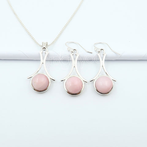 925 Silver Rare Pink Opal Earrings-Pendant Set | For Collectors of Fine Jewellery