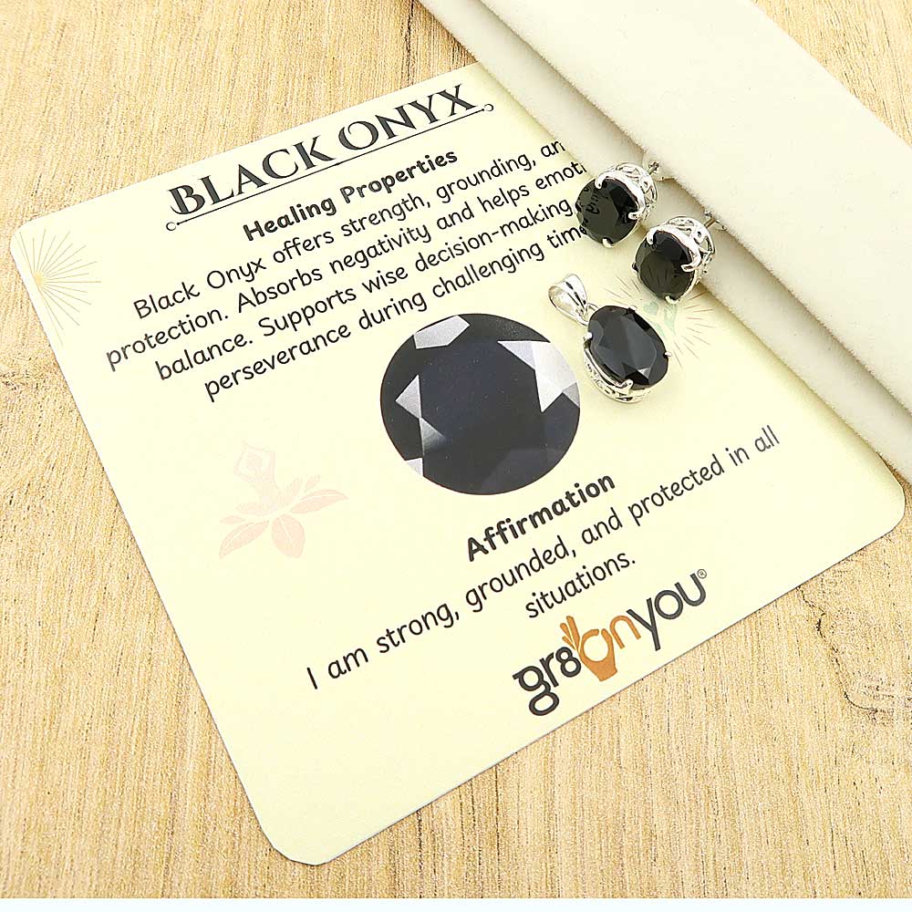 Premium 925 Silver AAA Grade Black Onyx Jewellery Set With Free Box Chain