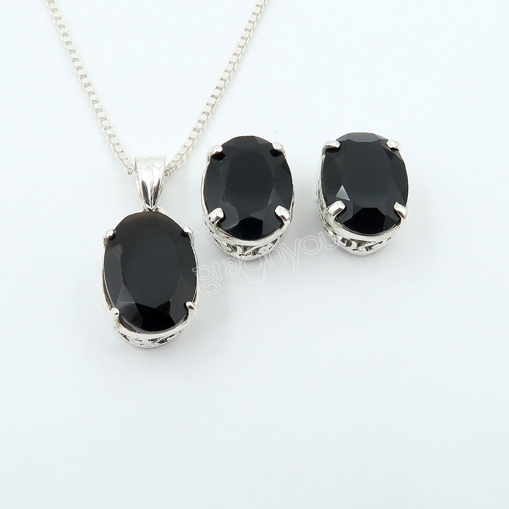 Premium 925 Silver AAA Grade Black Onyx Jewellery Set With Free Box Chain