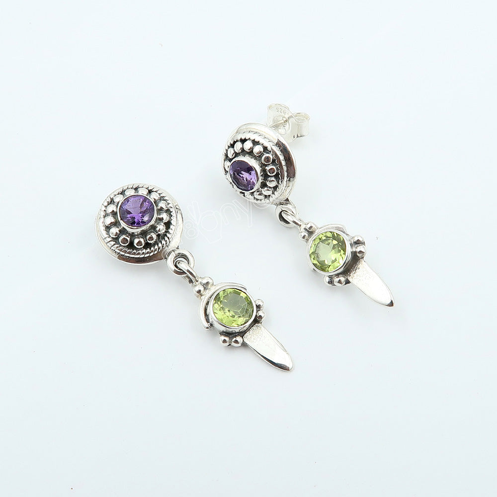 Pure  Silver Super Quality Round Amethyst, Peridot Jewellery Set | Best Seller Gifting