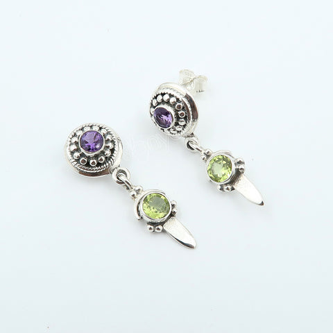 Pure  Silver Super Quality Round Amethyst, Peridot Jewellery Set | Best Seller Gifting