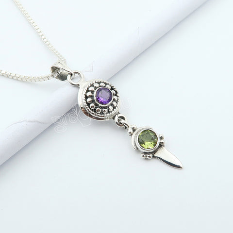 Pure  Silver Super Quality Round Amethyst, Peridot Jewellery Set | Best Seller Gifting
