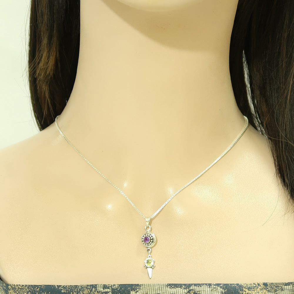 Pure  Silver Super Quality Round Amethyst, Peridot Jewellery Set | Best Seller Gifting