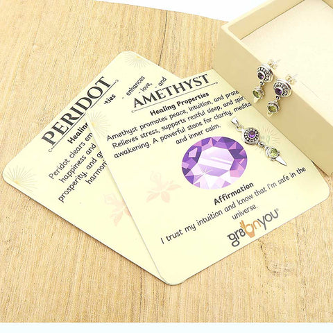 Pure  Silver Super Quality Round Amethyst, Peridot Jewellery Set | Best Seller Gifting