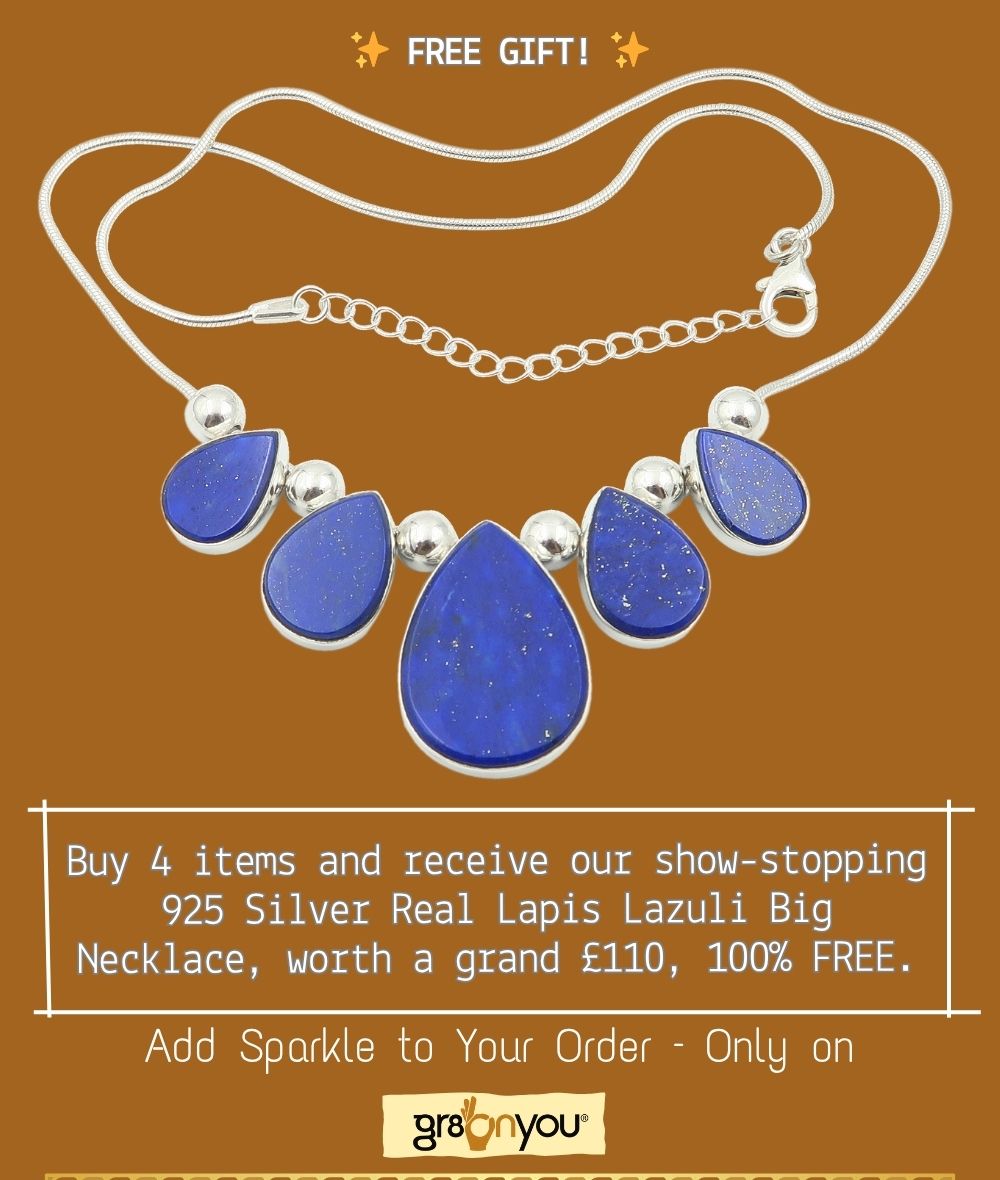 🎁 FREE Gift – with 4 items – 925 Silver Lapis Lazuli Big Necklace (£110 Value)