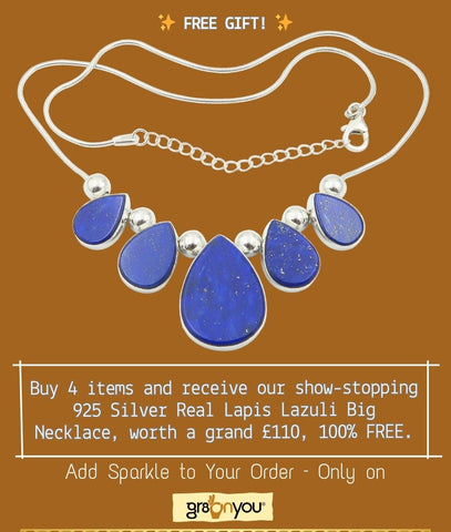 🎁 FREE Gift – with 4 items – 925 Silver Lapis Lazuli Big Necklace (£110 Value)
