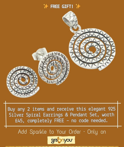 🎁 FREE Gift – with 2 items – 925 Silver Spiral Earrings Pendant Set (£45 Value)