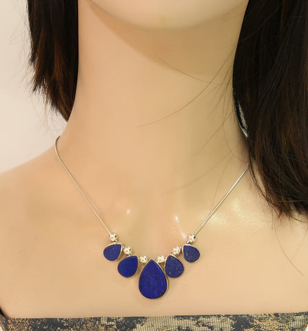 🎁 FREE Gift – with 4 items – 925 Silver Lapis Lazuli Big Necklace (£110 Value)
