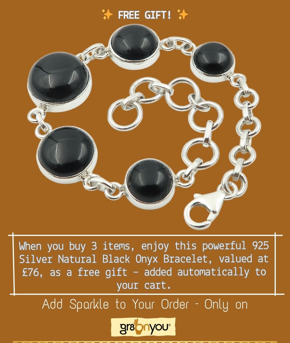 🎁 FREE Gift – with 3 items – 925 Silver Natural Black Onyx Bracelet (£76 Value)