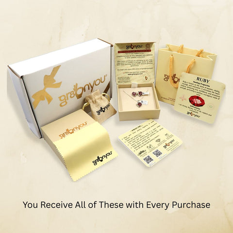 LUXURY GIFT PACKAGING WITH EVERY ORDER | Includes Premium Carry Bag, Magnetic Gift Box, Soft Travel Pouch, Silver Polish Cloth, Authenticity Certificate, Jewellery Care Card, Gemstone Benefits Card & a Complimentary Jewellery Gift
