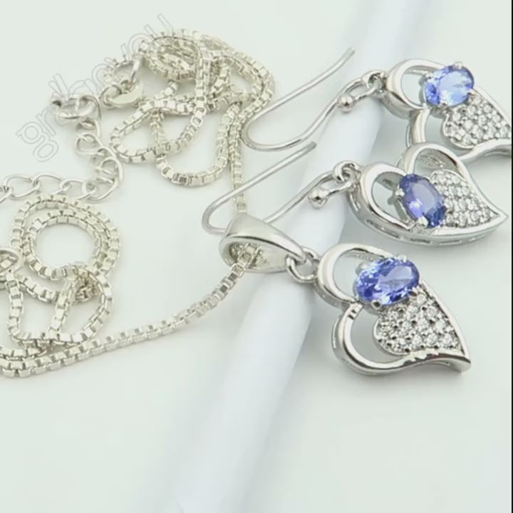Sterling Silver Tanzanite Open Heart Jewellery Set - Romantic Anniversary Present | gr8onyou